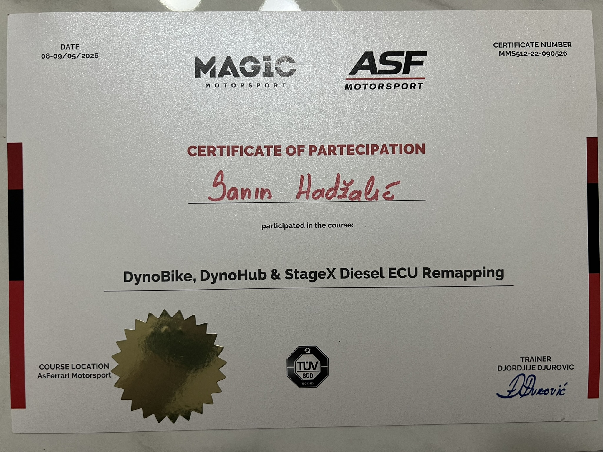 Magic Motorsport and ASF Motorsport Certificate of Participation
